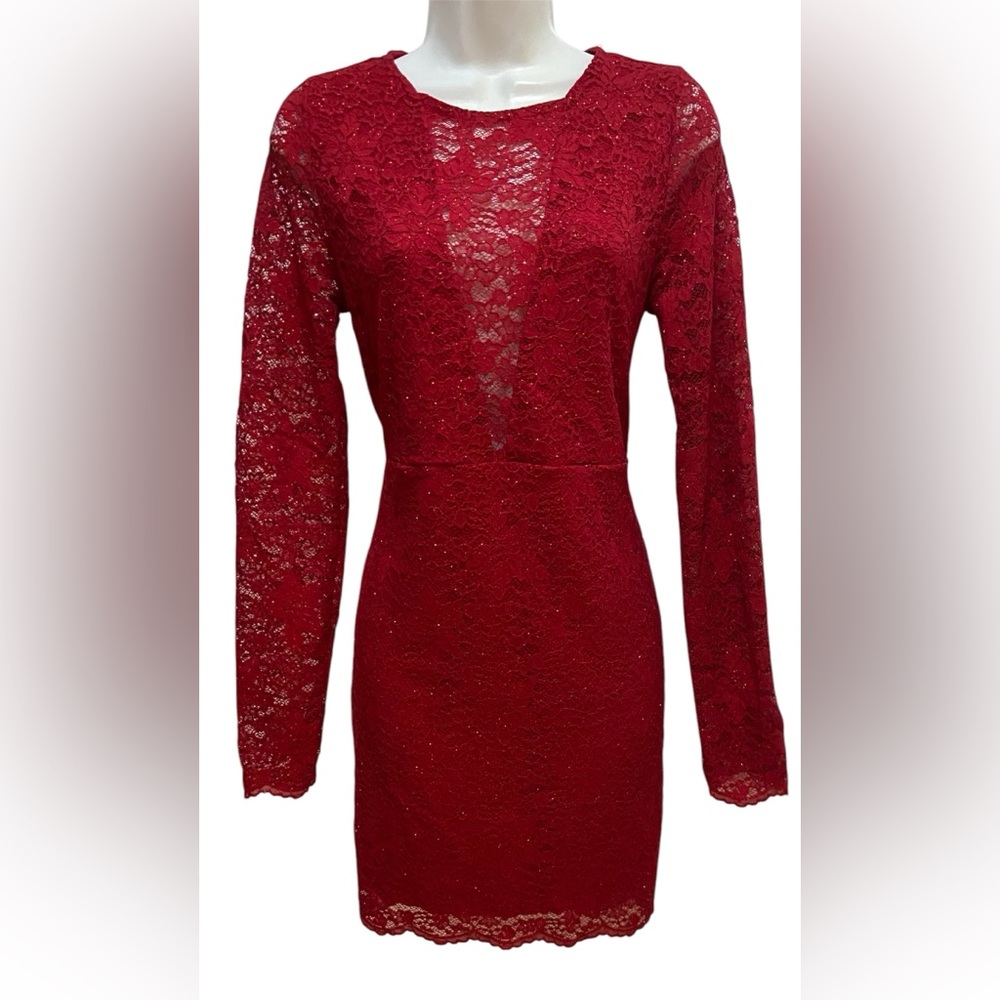 NWT Revamped LA NUIT Red Sheath Dress with Bishop Sleeves